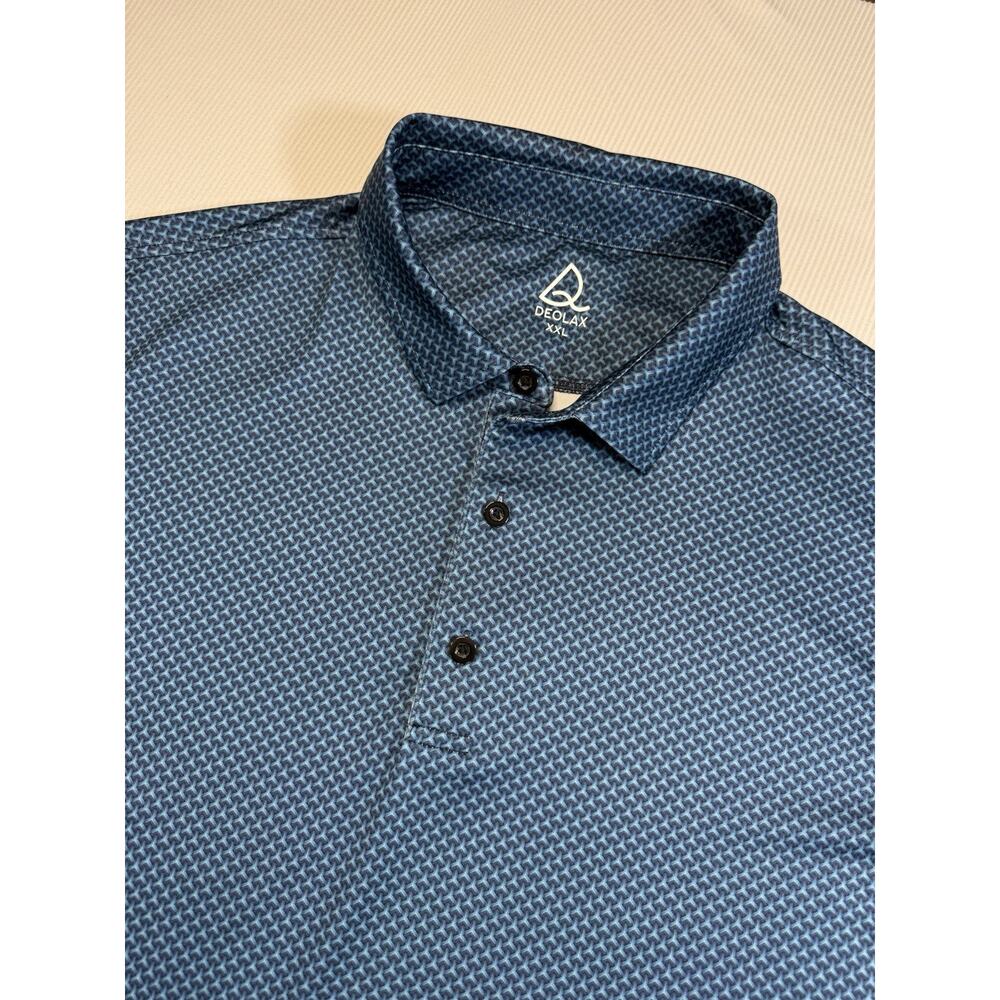 Deolax Golf Polo Shirt Mens 2XL Blue Geometric Performance Stretch NWOT
